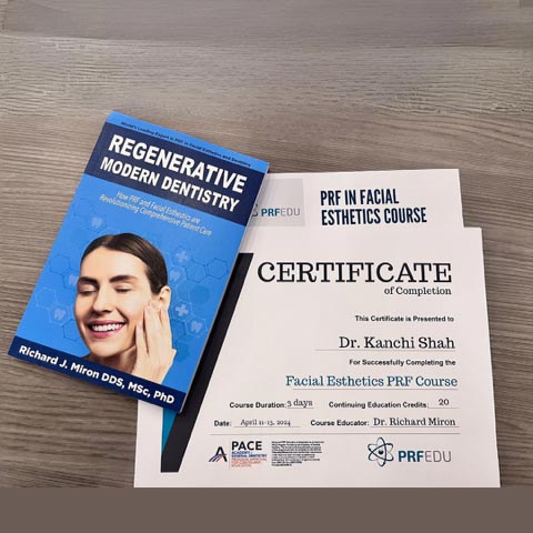 Certificate of completion for a Facial Aesthetics Course in Philadelphia, awarded to Dr. Kanchi Shah by a Facial Aesthetics Certified Doctor, Dr. Richard Miron.