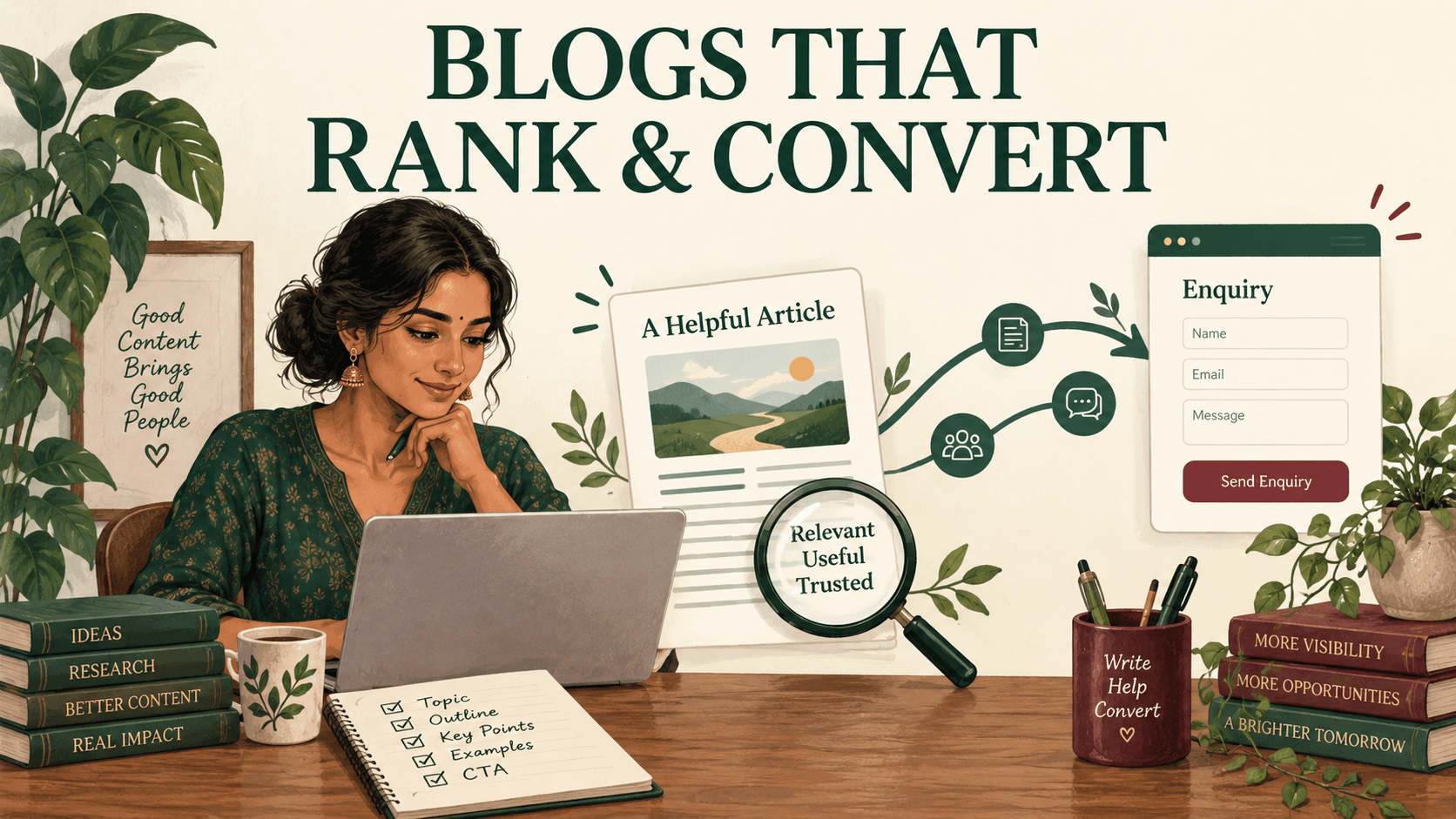Writer planning a useful blog article with a path to customer enquiries