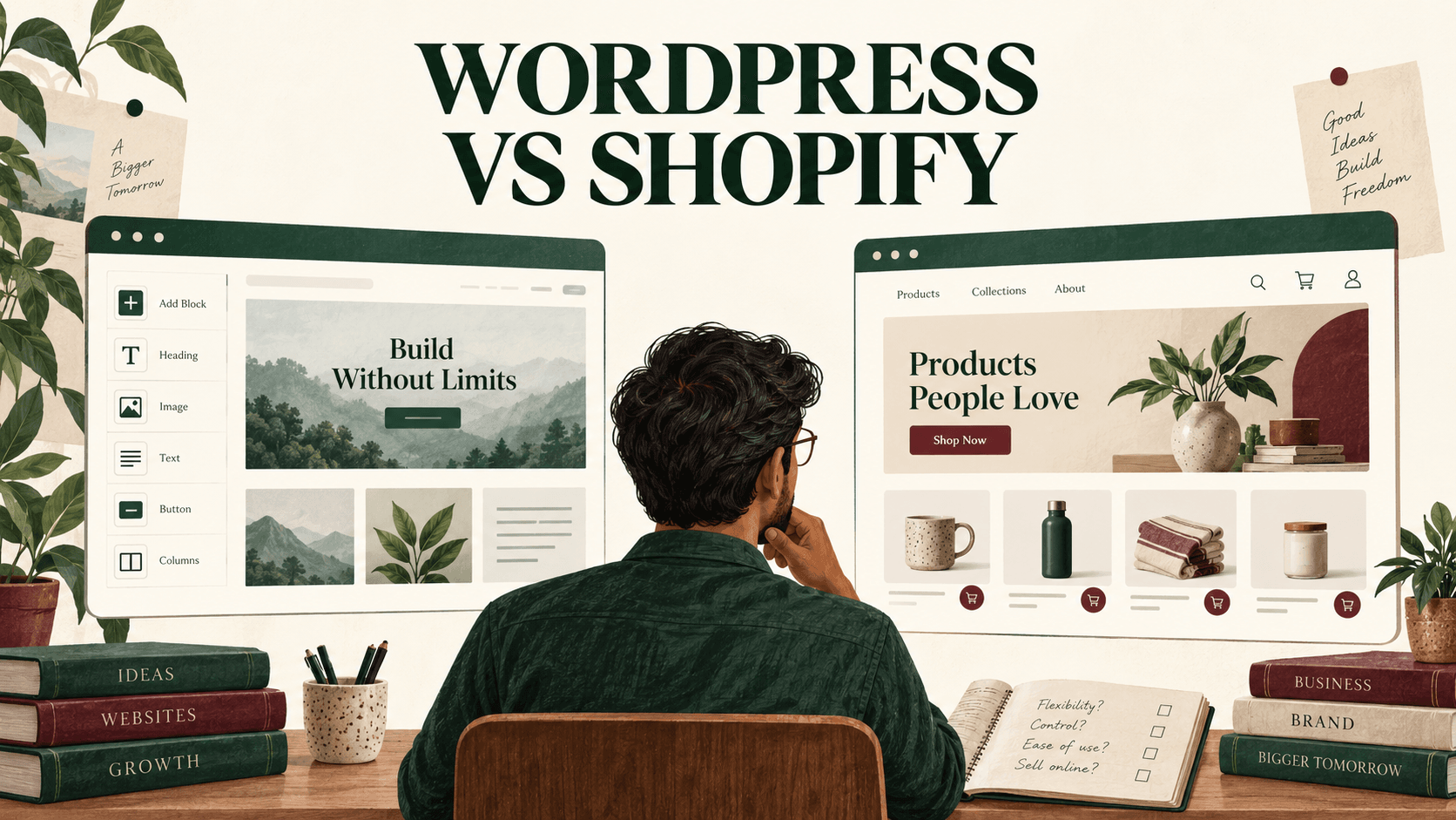 Business owner comparing a modular WordPress website with a Shopify storefront