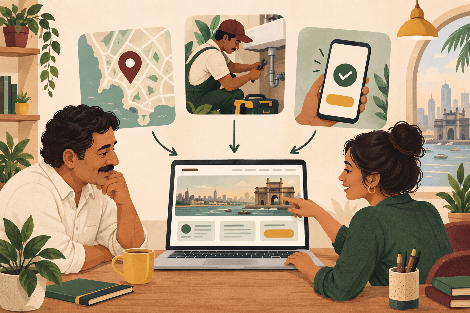 Business owner and designer combining service coverage, work evidence and booking information into a local landing page.
