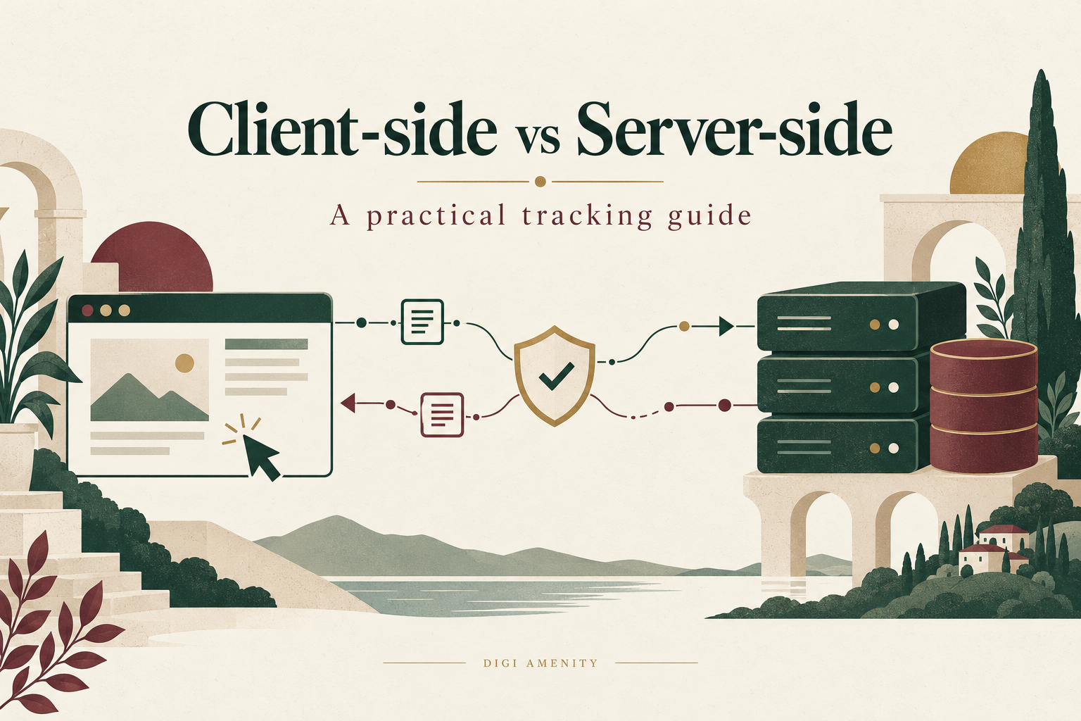 Browser and server illustration introducing server-side vs client-side tracking.