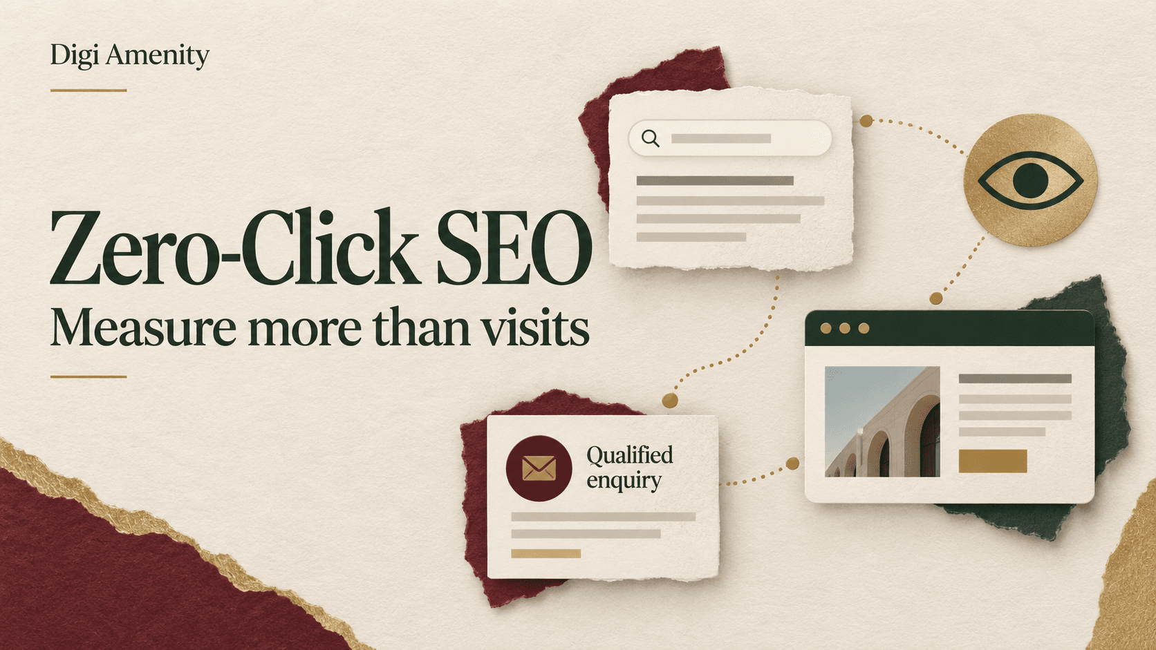 Search visibility, website and enquiry cards showing how zero-click SEO measurement extends beyond visits.